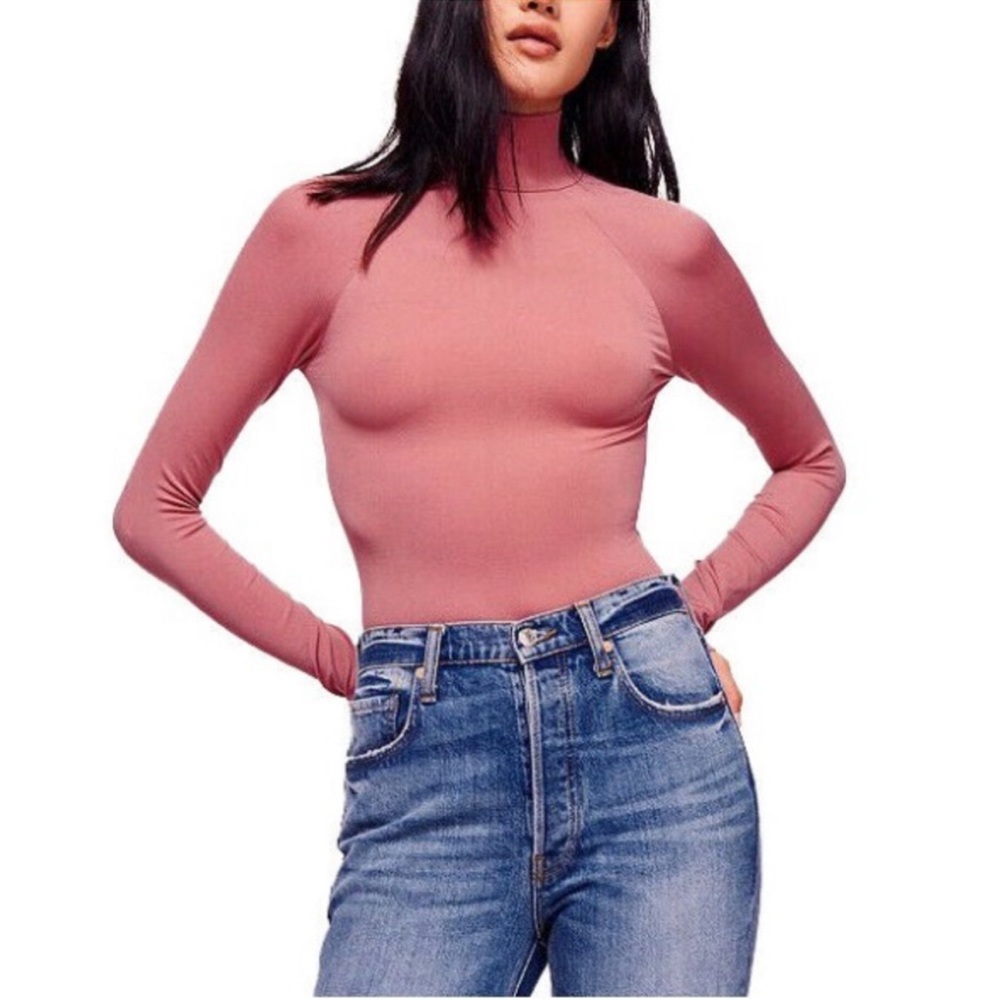 Intimately Free People Open Back Mock Neck Top Muted Pink